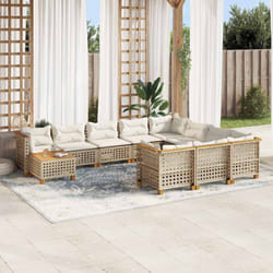 vidaXL Set Divani da Giardino 11 pz con Cuscini Beige in Polyrattan