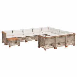 vidaXL Set Divani da Giardino 11 pz con Cuscini Beige in Polyrattan - Vista aggiuntiva 2