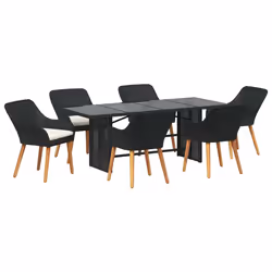 vidaXL Set da Pranzo per Giardino con cuscino 7 pcs Nero polyrattan - Vista aggiuntiva 2