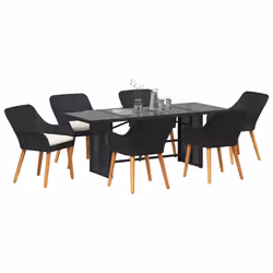vidaXL Set da Pranzo per Giardino con cuscino 7 pcs Nero polyrattan - Vista aggiuntiva 3