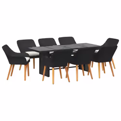 vidaXL Set da Pranzo per Giardino con cuscino 9 pcs Nero polyrattan - Vista aggiuntiva 2