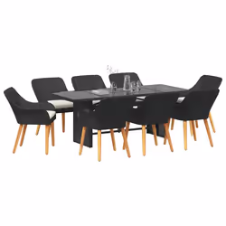 vidaXL Set da Pranzo per Giardino con cuscino 9 pcs Nero polyrattan - Vista aggiuntiva 3