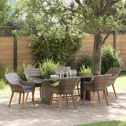 vidaXL Set da Pranzo per Giardino con cuscino 7 pcs Grigio polyrattan
