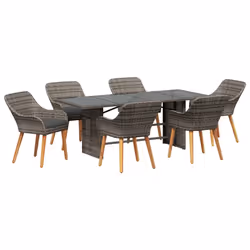 vidaXL Set da Pranzo per Giardino con cuscino 7 pcs Grigio polyrattan - Vista aggiuntiva 2