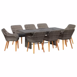 vidaXL Set da Pranzo per Giardino con cuscino 9 pcs Grigio polyrattan - Vista aggiuntiva 2