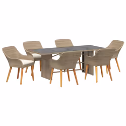 vidaXL Set da Pranzo per Giardino con cuscino 7 pcs Beige polyrattan - Vista aggiuntiva 2