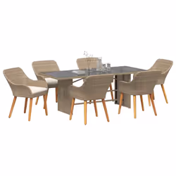 vidaXL Set da Pranzo per Giardino con cuscino 7 pcs Beige polyrattan - Vista aggiuntiva 3