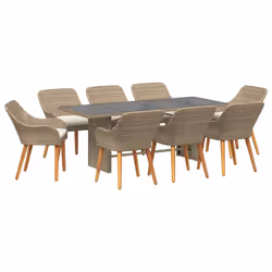 vidaXL Set da Pranzo per Giardino con cuscino 9 pcs Beige polyrattan - Vista aggiuntiva 2