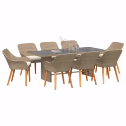 vidaXL Set da Pranzo per Giardino con cuscino 9 pcs Beige polyrattan - Vista aggiuntiva 3