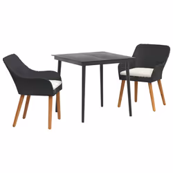 vidaXL Set da Pranzo per Giardino con cuscino 3 pcs Nero polyrattan - Vista aggiuntiva 2