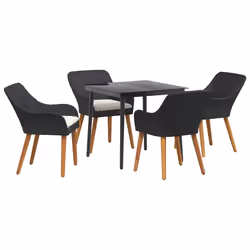 vidaXL Set da Pranzo per Giardino con cuscino 5 pcs Nero polyrattan - Vista aggiuntiva 2