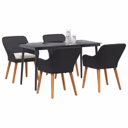 vidaXL Set da Pranzo per Giardino con cuscino 5 pcs Nero polyrattan - Vista aggiuntiva 3