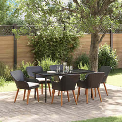 vidaXL Set da Pranzo per Giardino con cuscino 7 pcs Nero polyrattan