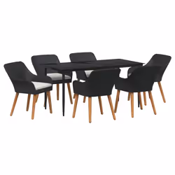 vidaXL Set da Pranzo per Giardino con cuscino 7 pcs Nero polyrattan - Vista aggiuntiva 2