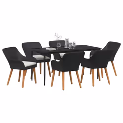 vidaXL Set da Pranzo per Giardino con cuscino 7 pcs Nero polyrattan - Vista aggiuntiva 3
