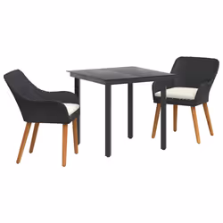 vidaXL Set da Pranzo per Giardino con cuscino 3 pcs Nero polyrattan - Vista aggiuntiva 2
