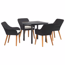 vidaXL Set da Pranzo per Giardino con cuscino 5 pcs Nero polyrattan - Vista aggiuntiva 2