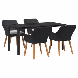 vidaXL Set da Pranzo per Giardino con cuscino 5 pcs Nero polyrattan - Vista aggiuntiva 2
