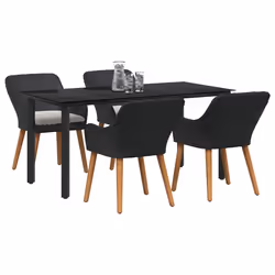 vidaXL Set da Pranzo per Giardino con cuscino 5 pcs Nero polyrattan - Vista aggiuntiva 3