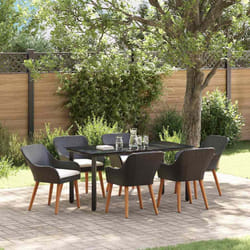vidaXL Set da Pranzo per Giardino con cuscino 7 pcs Nero polyrattan