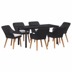 vidaXL Set da Pranzo per Giardino con cuscino 7 pcs Nero polyrattan - Vista aggiuntiva 2