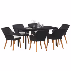 vidaXL Set da Pranzo per Giardino con cuscino 7 pcs Nero polyrattan - Vista aggiuntiva 3