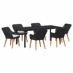 vidaXL Set da Pranzo per Giardino con cuscino 7 pcs Nero polyrattan - Vista aggiuntiva 2