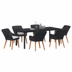 vidaXL Set da Pranzo per Giardino con cuscino 7 pcs Nero polyrattan - Vista aggiuntiva 3