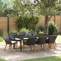 vidaXL Set da Pranzo per Giardino con cuscino 9 pcs Nero polyrattan