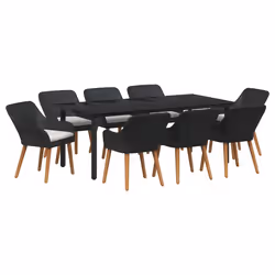 vidaXL Set da Pranzo per Giardino con cuscino 9 pcs Nero polyrattan - Vista aggiuntiva 2