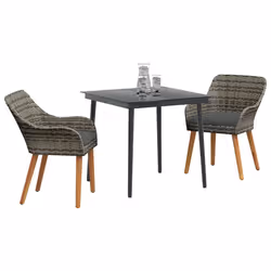 vidaXL Set da Pranzo per Giardino con cuscino 3 pcs Grigio polyrattan - Vista aggiuntiva 3