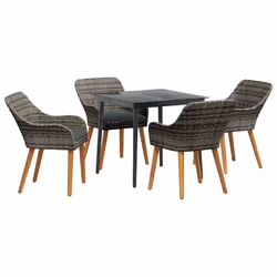 vidaXL Set da Pranzo per Giardino con cuscino 5 pcs Grigio polyrattan - Vista aggiuntiva 2