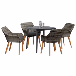 vidaXL Set da Pranzo per Giardino con cuscino 5 pcs Grigio polyrattan - Vista aggiuntiva 3