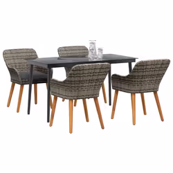 vidaXL Set da Pranzo per Giardino con cuscino 5 pcs Grigio polyrattan - Vista aggiuntiva 3