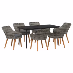 vidaXL Set da Pranzo per Giardino con cuscino 7 pcs Grigio polyrattan - Vista aggiuntiva 2