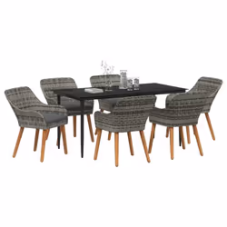 vidaXL Set da Pranzo per Giardino con cuscino 7 pcs Grigio polyrattan - Vista aggiuntiva 3