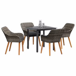 vidaXL Set da Pranzo per Giardino con cuscino 5 pcs Grigio polyrattan - Vista aggiuntiva 3