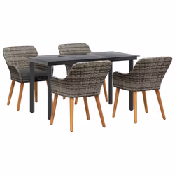 vidaXL Set da Pranzo per Giardino con cuscino 5 pcs Grigio polyrattan - Vista aggiuntiva 2