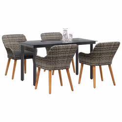 vidaXL Set da Pranzo per Giardino con cuscino 5 pcs Grigio polyrattan - Vista aggiuntiva 3