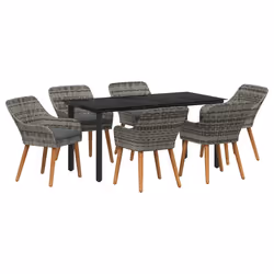 vidaXL Set da Pranzo per Giardino con cuscino 7 pcs Grigio polyrattan - Vista aggiuntiva 2