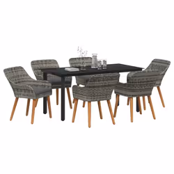 vidaXL Set da Pranzo per Giardino con cuscino 7 pcs Grigio polyrattan - Vista aggiuntiva 3