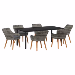 vidaXL Set da Pranzo per Giardino con cuscino 7 pcs Grigio polyrattan - Vista aggiuntiva 2