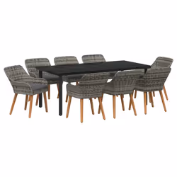 vidaXL Set da Pranzo per Giardino con cuscino 9 pcs Grigio polyrattan - Vista aggiuntiva 2