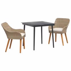 vidaXL Set da Pranzo per Giardino con cuscino 3 pcs Beige polyrattan - Vista aggiuntiva 2