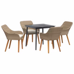 vidaXL Set da Pranzo per Giardino con cuscino 5 pcs Beige polyrattan - Vista aggiuntiva 2