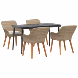 vidaXL Set da Pranzo per Giardino con cuscino 5 pcs Beige polyrattan - Vista aggiuntiva 2