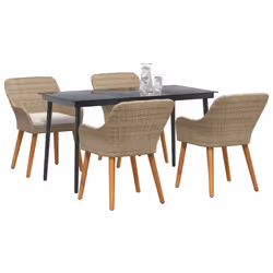 vidaXL Set da Pranzo per Giardino con cuscino 5 pcs Beige polyrattan - Vista aggiuntiva 3