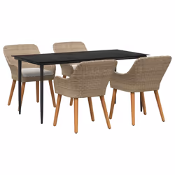 vidaXL Set da Pranzo per Giardino con cuscino 5 pcs Beige polyrattan - Vista aggiuntiva 2