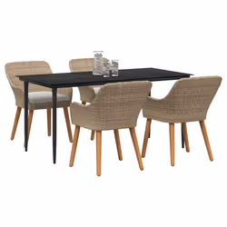 vidaXL Set da Pranzo per Giardino con cuscino 5 pcs Beige polyrattan - Vista aggiuntiva 3