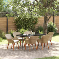 vidaXL Set da Pranzo per Giardino con cuscino 7 pcs Beige polyrattan